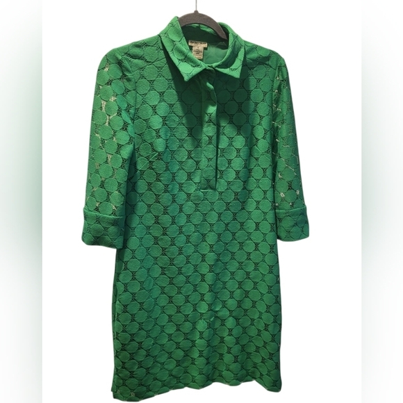 Vintage Andre Oliver Kelly Green Circle Collared Dress With Pockets Size 10 - Picture 1 of 6